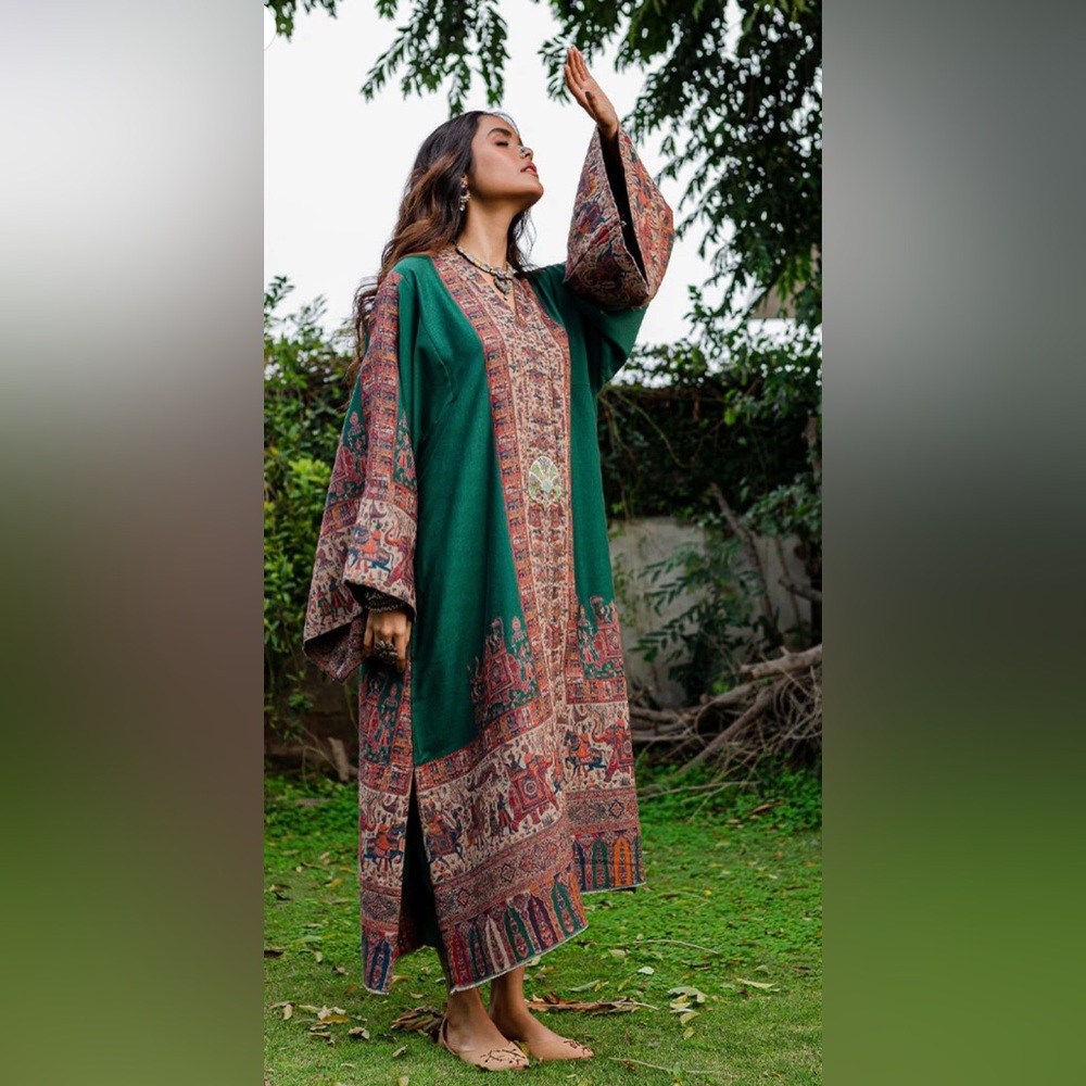 Pakistani dress Zona Shaham emerald green Mehrnaz Pure Pashmina free size